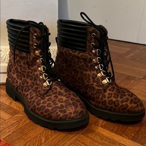 J P Leopard Print Lace-Up Boots size 7